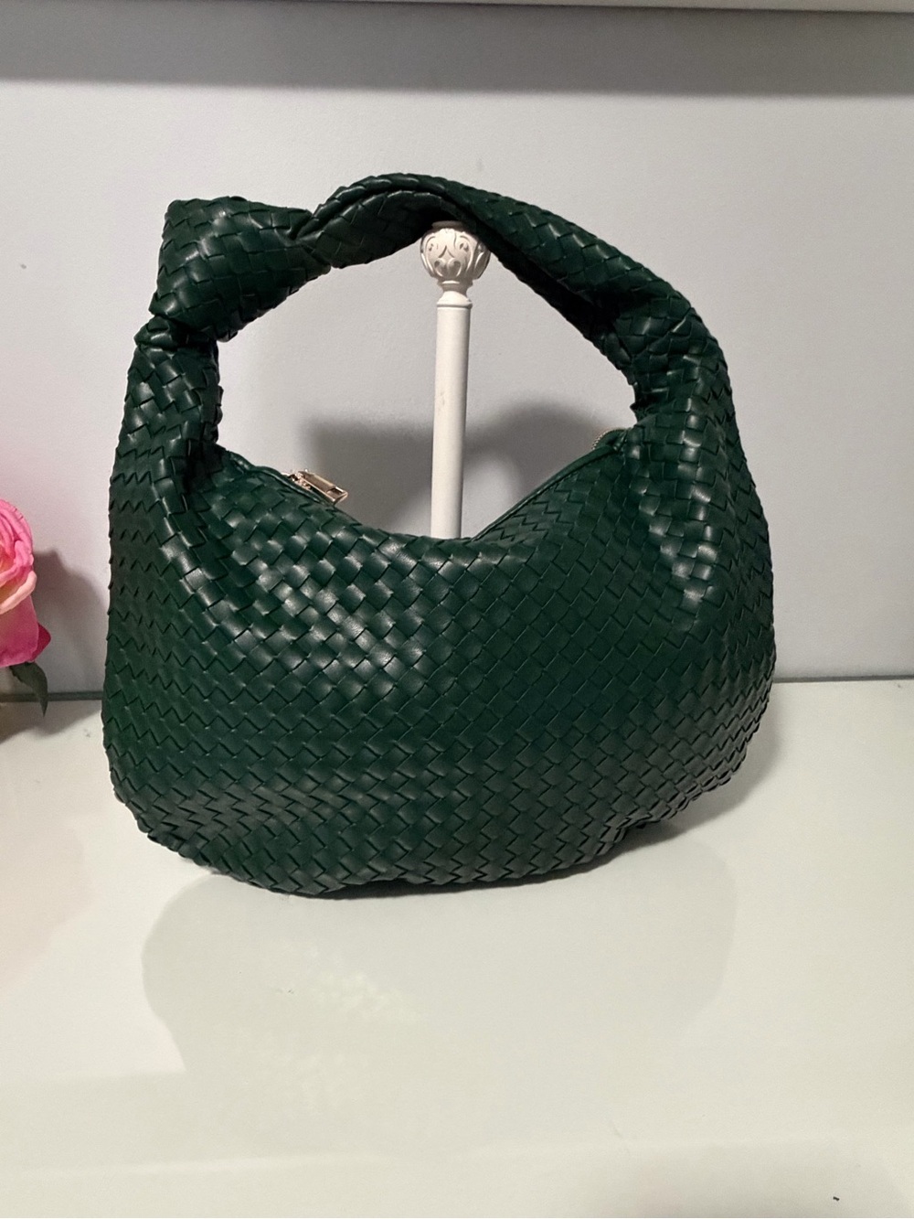 Melie Bianco Dark Green Woven Hobo Bag